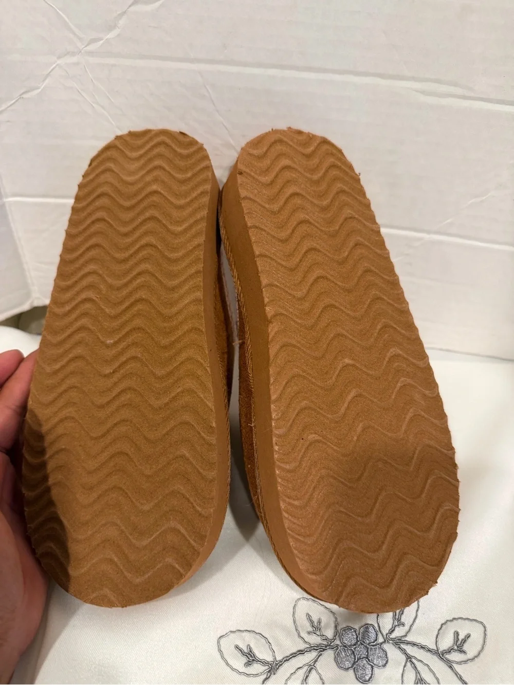 Kensie Girl Brown Slip-On Faux-Suede Slippers with Pink Trim